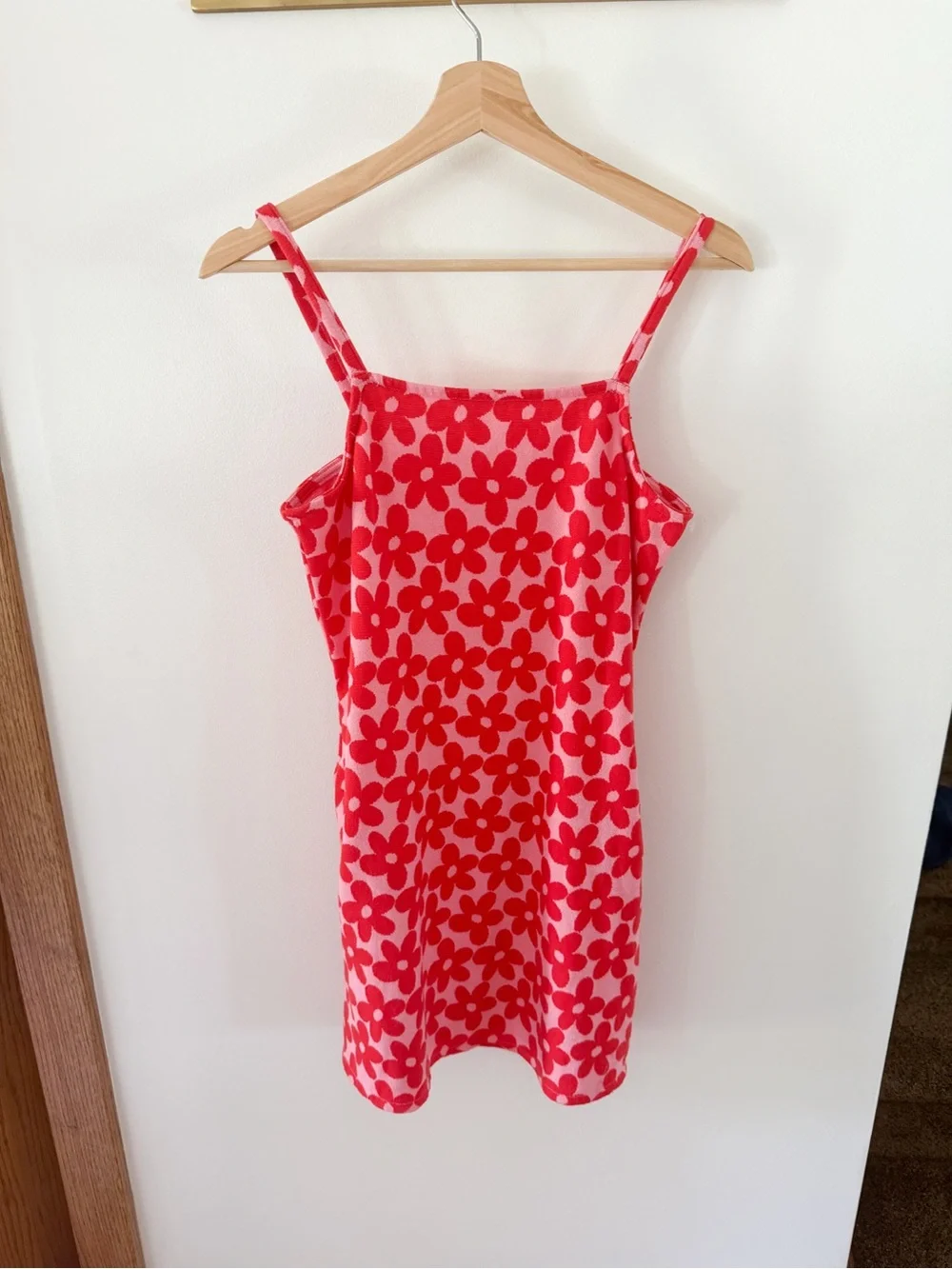 Girls Retro style Daisy Print knitted dress w/pockets sz 14 youth Pink